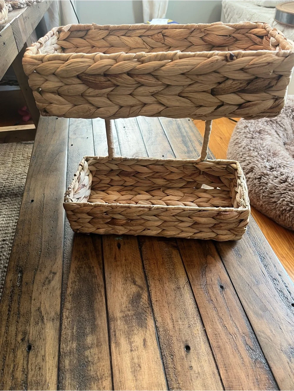 Woven Water Hyacinth 2-Tiered Basket Organizer